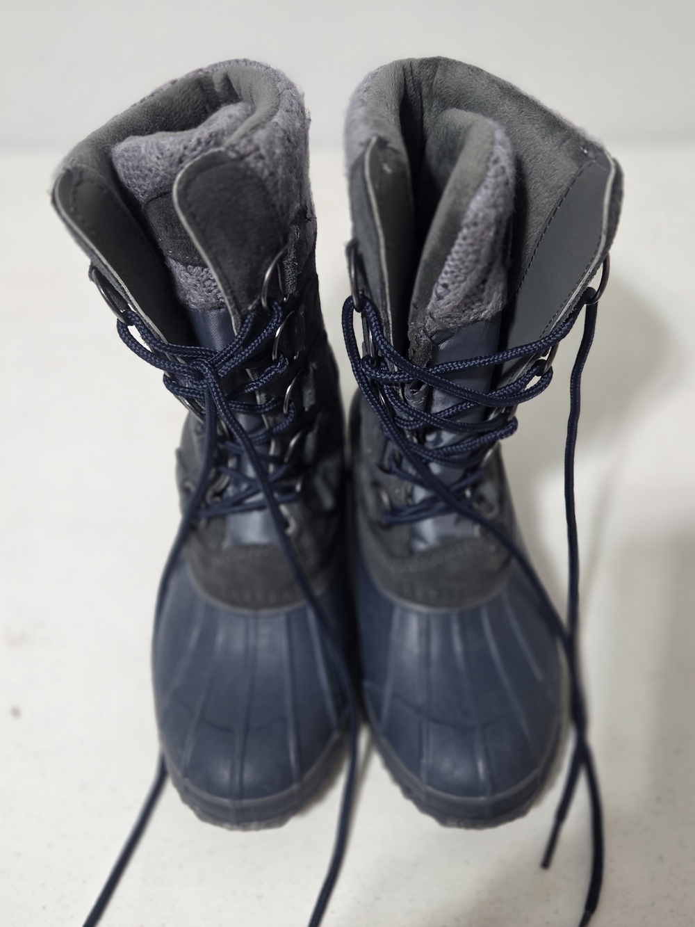 Navy Winter Duck Boots with Grey Fleece Lining